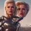 Placeholder: Ultra Realistic retro sci-fi movie scene, waist up view portrait, blonde woman pointing a gun, sweet young Claudia Schiffer face, perfect iris, glow eyes, makeup, weapon. Drones background, Retro sci-fi style, helmet, tight latex coat, fog, rain, soft color, highly detailed, unreal engine 5, ray tracing, RTX, lumen lighting, ultra detail, volumetric lighting, 3d, finely drawn, high definition, high resolution.