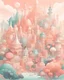 Placeholder: a dream like city which is made from pastel colours. the city seems spread out and there are lots of buildings but it is very peaceful and lots of plants