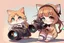 Placeholder: cute chibi photographer cat taking photos about a sexy cat girl