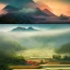 Placeholder: incredible, stunning japanese rice fields with wood shanties, mountains in the distance, colorful morning sky and mist, 8k, high-quality, ultrafine-detail, intricate, detailed matte, digital painting, artwork, brian froud, howard lyon, selina french, anna dittman, Wajima Ishikawa, Greg Rutowski