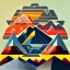 Placeholder: Geometrical mountain scene with sunset and bird's