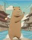 Placeholder: Capybara in Japan waving goodbye drawn in the style of anime