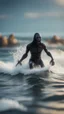 Placeholder: naked dementor surfing the waves unhappy about life,bokeh like f/0.8, tilt-shift lens 8k, high detail, smooth render, down-light, unreal engine, prize winning