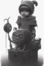 Placeholder: cute girl and litlle monster, Style John Kenn Mortensen,