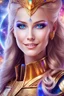 Placeholder: cosmic woman smile, admiral from the future, one fine whole face, crystalline skin, expressive blue eyes,rainbow, smiling lips, very nice smile, costume pleiadian, Beautiful tall woman pleiadian Galactic commander, ship, perfect datailed golden galactic suit, high rank, long blond hair, hand whit five perfect detailed finger, amazing big blue eyes, smilling mouth, high drfinition lips, cosmic happiness, bright colors, blue, pink, gold, jewels, realist, high commander