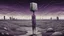 Placeholder: inner an giant block of amorphe stone of several layers a human figure stands alone , in outside around weird landscape with city in the distance, sharp lines, fade pale eyes, fade human figures in city, dark purple, gray, black, white, brown. Whimsical style and surreal vibe, lonely with absurd broken land, neuron network background, surreal nightmare vibe