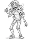 Placeholder: cartoon girl zombie, coloring image, full body (((((white background))))), only use an outline., real style, line art, white color, clean line art, white background, Sketch style