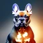 Placeholder: a detailed illustration of a french bulldog, phoenix bird wallpaper, luminescent body, full body, symmetrical body, realistic, glowing muscles, sharp focus, meticulously detailed, soft evening sky, 64k