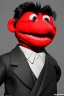 Placeholder: Waist up muppet Portrait, Kim Jong-un muppet doll, black suit, photo studio, red background, unreal engine 5, concept art, art station, god lights, ray tracing, RTX, lumen lighting, ultra detail, volumetric lighting, 3d.