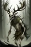 Placeholder: wendigo with a deer skull covering head and face with a snout and emaciated full body image