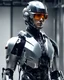 Placeholder: Full body soldier with Face of Hi tech futuristic soldier cyborg with enhanced vision, wearing sleek, metallic headgear reminiscent of Google's Project Glass in Laboratorium Computers