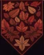 Placeholder: autumn colored cloth banner with embroidered and cross-stitched ornamental leaves and filigree, using thick tread