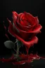 Placeholder: an exciting illustration of a red rose with petals, completely made with transparent red paint flowing down a dark glossy surface, a light spot on the rose, a dark empty background, liquid splashes, complex details, photorealistic