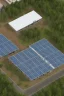 Placeholder: Photorealistic styleSmall energy storage next to the company with photovoltaics on the roof. Green background, photo detailed