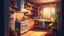 Placeholder: a painting of tinyhouse interior, microstudio, tiny house, micro studio, 10m2, organize :: small, compact :: a storybook illustration by James Gilleard, accurate details, behance contest winner, 2d game art, storybook illustration, rich color palette