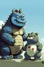 Placeholder: Little cute godzilla and king kong, pixar style