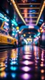 Placeholder: water slide in the middle of crazy dance moves dancing on buss parked in dark lit reflective wet arcade hall tunnel,bokeh like f/0.8, tilt-shift lens 8k, high detail, smooth render, down-light, unreal engine, prize winning