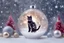 Placeholder: Double exposure, merged layers, Christmas fantasy, cat Christmas ornaments, gifts, double exposure, snowfall, heart, snowflakes, icy snowflakes, burlap, gems and sparkling glitter, sunshine