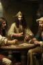 Placeholder: Jesus and some pirates friends smoking and playing cards, davinci.