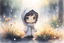 Placeholder: cute chibi anime sheikh, daisyfield, mist, melting watercolor and black ink outlines on wet paper, soft, shading strokes, in sunshine, ethereal, otherwordly, cinematic postprocessing, bokeh, dof