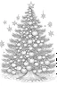 Placeholder: Drawing of beautifully decorated Christmas tree with ornaments, lights, and a shining star on top no color