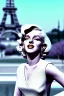 Placeholder: Medium shot portrait, blonde woman, young Marilyn Monroe face, perfect iris, Chanel dress style, paris background, by jimmy marble, soft color, highly detailed, unreal engine 5, ray tracing, RTX, lumen lighting, ultra detail, volumetric lighting, 3d, finely drawn, high definition, high resolution.