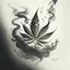 Placeholder: Sketch a composition where a crushed weed leaf is positioned at the center, surrounded by swirling smoke patterns that gradually transition from dark to light, symbolizing the journey from addiction to recovery.