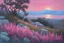 Placeholder: Fuchsia sky, rocks, weeds, sci-f, mountains, jenny montigny and ludwig dettman impressionism paintings