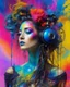 Placeholder: Surreal blending art combination dj player and guitarist in digital painting, psychedelic vibrant colors surreal paint pour hair, Paint dripping on her face by salvador dali, 8k, beautiful, liquid mercury, ralph steadman, pino daeni, very cute, abstract, steampunk, sensual, whimsical, colorful, opp art for a fashion magazine, 4k, background twisted paint in a stunning way, hypnotic feeling, sleek porcelain head, pristine skin, line sleek, make up