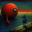 Placeholder: Surreal horror style by Pawel Kuczynski and Joan Miro and Bridget Bate Tichenor and Arthur Secunda, surreal abstract art, childhood deep fear of being alone, abstract anthropomorphic paradox midnight, weirdcore, dark oil painting