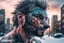 Placeholder: double exposure, Wolf Man, man, city, sunset, snow, rain, fantasy, mystical, tattoo, vertical pupils, high detail, high resolution, 8K