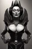 Placeholder: Joan Crawford as evil queen in black leather, busty, cleavage, dominatrix, curvy, angry, stern look. unreal 5, octane render, cinema4d, dynamic lighting, dramatic lighting, 4k, redshift render, highly detailed, hyper realistic,anthropomorphic black wolf long