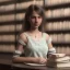 Placeholder: studying girl in library, ultra detail, curl hair, realistic photo, unreal engine, cinematic lighting --ar 1:1 creative