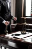 Placeholder: The scales of justice are placed on a desk and a person wearing a formal suit greets a person wearing a formal suit