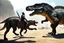 Placeholder: reflexions of the future: gladiator vs dinosaur