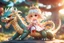 Placeholder: a cute anime chibi princess sitting on a wild chinese dragon and dynamically riding it in sunshine, cinematic postprocessing, bokeh, dof