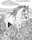 Placeholder: A horse with a flowing mane visiting a meadow. coloring page adult