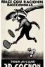 Placeholder: old man in 1928 poster advertising racoon tennis, raccons flying in air between tennis rackets