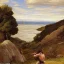 Placeholder: a landscape painting of a [barbarian warrior] holing an ((axe)) on a cliff overlooking the sea by Pre-Raphaelite Brotherhood