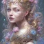 Placeholder: fantasy magic, intricate, sharp focus, illustration, highly detailed, digital painting, concept art, artgerm and paul lewin and kehinde wiley, masterpiece sexy lips with smile Celtic lady body flowers head silver bright rain lady outer space pretty, pink blue