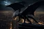 Placeholder: black dragon flying across the city at night dark fantasy lightening legs outstretched