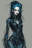 Placeholder: Create a wild, imaginative, full body, cybernetics enhanced goth girl with highly detailed facial features, in the vector graphic style of Nirak1,Christopher Lee, and Cristiano Siqueira, vibrant colors, sharply defined, 2d vector