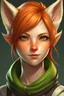 Placeholder: A female with short red hair, dark green eyes, large orange fox ears on top of her head, slight smile, pale skin, realistic