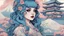 Placeholder: singer Melanie Martinez face, beautiful cyberpunk huge girl, hyperdetailed, illustration by Katsushika Hokusai, darkblue tones,