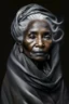 Placeholder: a photo of an Somalian woman with ethnic jewelry, grey hair and grey flowing robe, in style of Annie Leibovitz, contemporary portrait of a mature yet beautiful and modernist woman, black and grey, detailed feminine face, swirling fluid smokey enigma, award-winning artwork