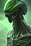 Placeholder: alien, head, evil,green eyes, weapons, blood, 8k, finely detailed, photo realistic, HR Giger style