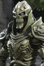 Placeholder: photo realistic stone golem malphite humanoid earthelemental hood daggers