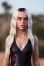 Placeholder: Billie Eilish, in a swimsuit, high detail, realistic, 8k, not to be distinguished from a photo, identical pupils