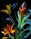 Placeholder: Flame lily, Strelitzia, African aloe, fern, banana leaf, Frangipani, Palm tree, flamingo, hibiscus, tropical vegitation, still life, uv lighting, Slick, sinuous, industrial design forms, Fluid Dynamic, cephalopod, Coleoptera translucent, fighting fish, the Futuristic Fashion Of Iris Van Herpen and H. R. Giger, resin pigment and fiber, atmospheric macro photography, the camera lens reveals realistic and tangible space where wondrous motions of strange forms occur, thereby creating psychedelic eff