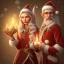 Placeholder: two elves. woman and man. Christmas scene. photorealistic. low-key